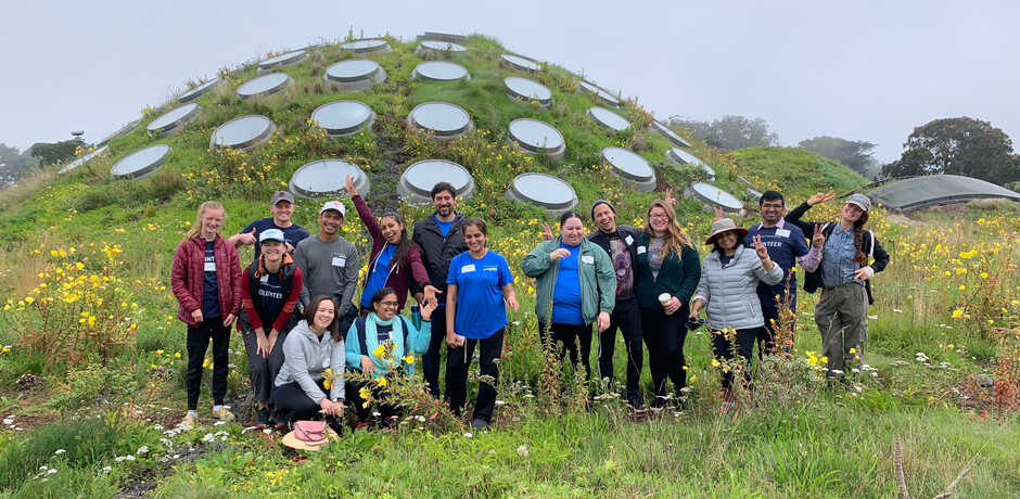 Volunteers from Oracle garden atop the Academy's Living Roof