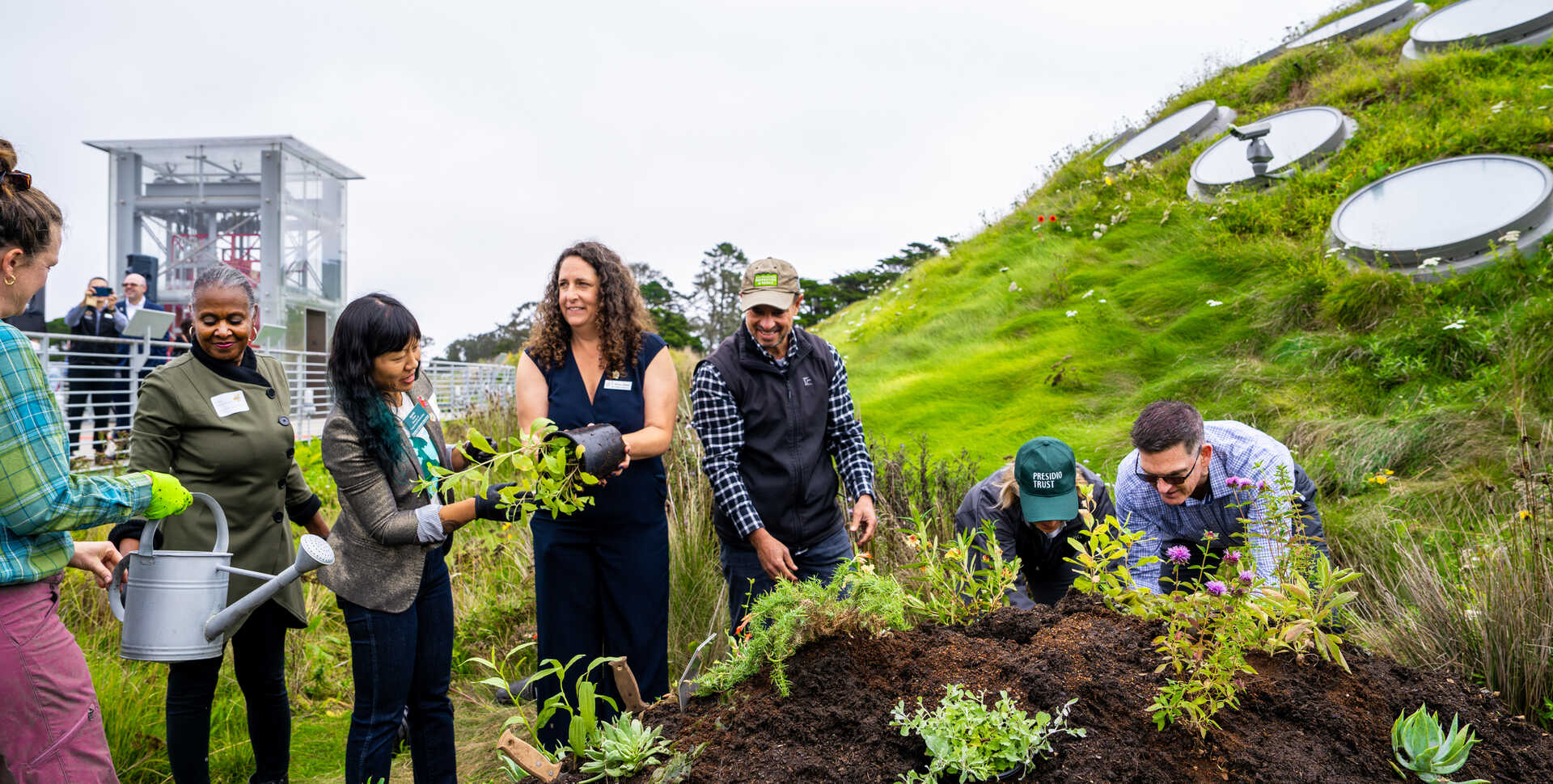 Planting native plants on Academys Living Roof during Reimagining SF launch event. Photo by Nicole Ravicchio