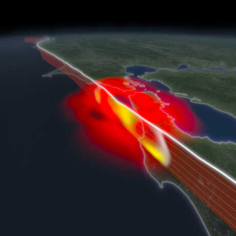 A digital rendering of a mega-earthquake striking the Bay Area