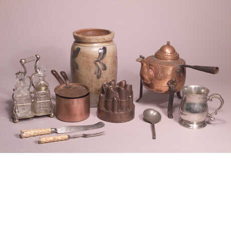 Pots, knives, forks, and cups from the Rietz Collection of Food Technology