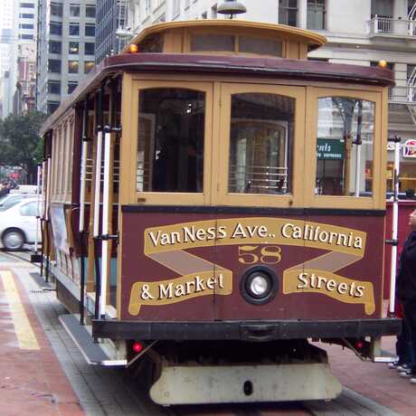  San Francisco cable car in December, 2004. Photograph by Robert A. Estremo, copyright 2004.