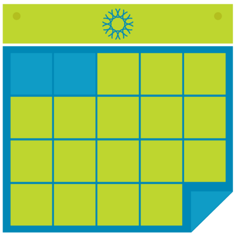Graphic of a green and blue calendar