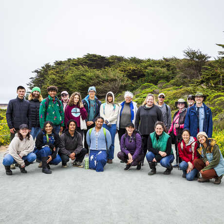 Group photo of participants at a 2023 City Nature Challenge bioblitz at Pillar Point