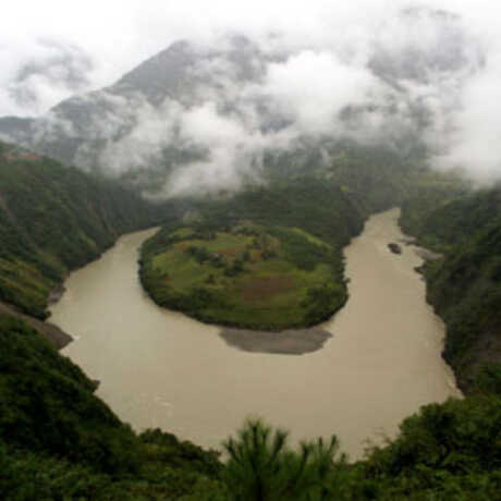 The Salween River begins in the eastern highlands of the Tibetan Plateau and eventually enters the Andaman Sea in eastern Myanma