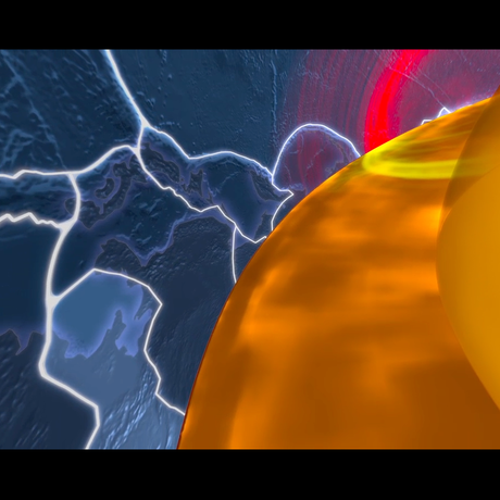 A screenshot from Earthquakes showing inner Earth's mantle and tectonic plates.