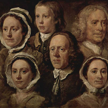 Painting of many faces by William Hogarth