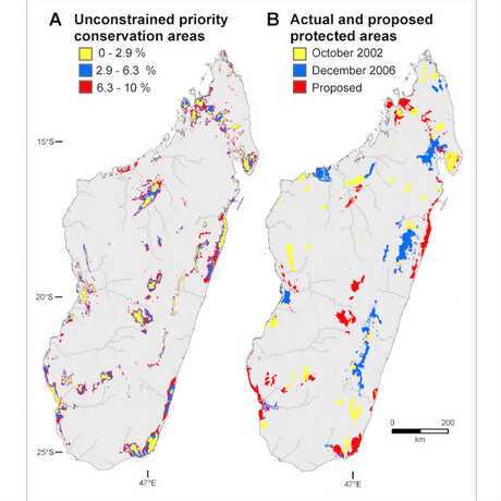 Map of protected and unprotected conservation areas in Madagascar