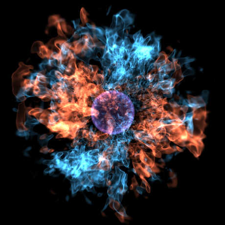 This image is a computational simulation of a supernova