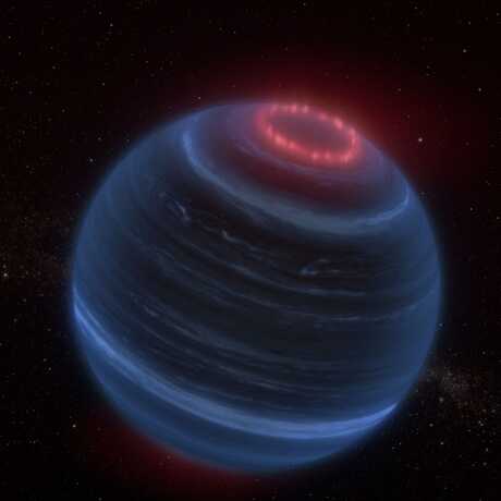 This artist concept portrays the brown dwarf W1935, which exhibits signs of glowing methane—possibly caused by aurorae!