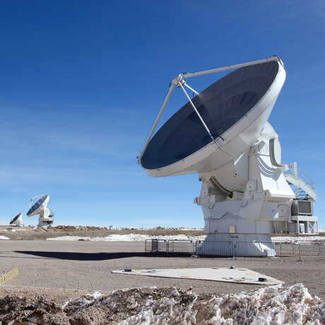 Radio telescope array at ALMA observatory in Chile