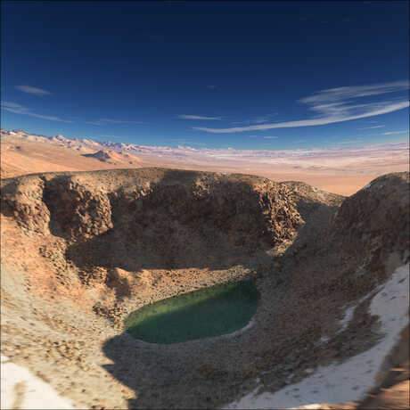 Artist rendering of volcanic crater lake in the Chilean Atacama desert