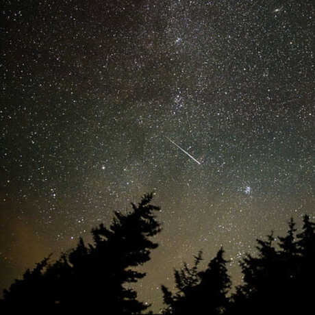 A meteor shooting through the starry night sky