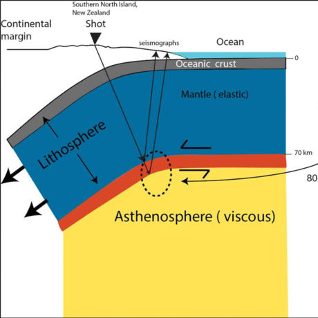 artoon showing the oceanic lithosphere of the Pacific plate subducting beneath the continental Australian plate. 