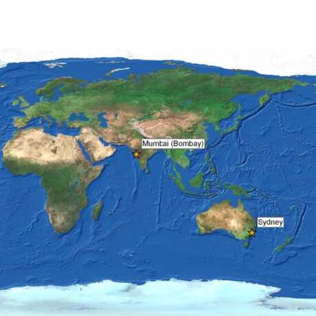 Map of the world showing some cities influenced by coastal Earthquakes.
