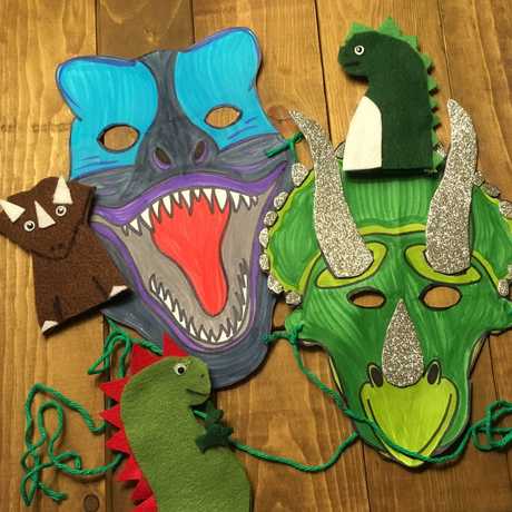 Dinosaur crafts including masks and hand puppets
