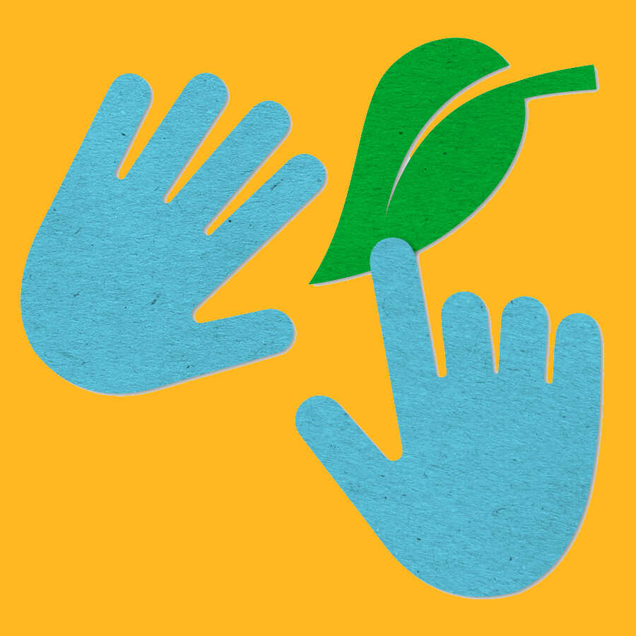 Felt hands activity icon against yellow background