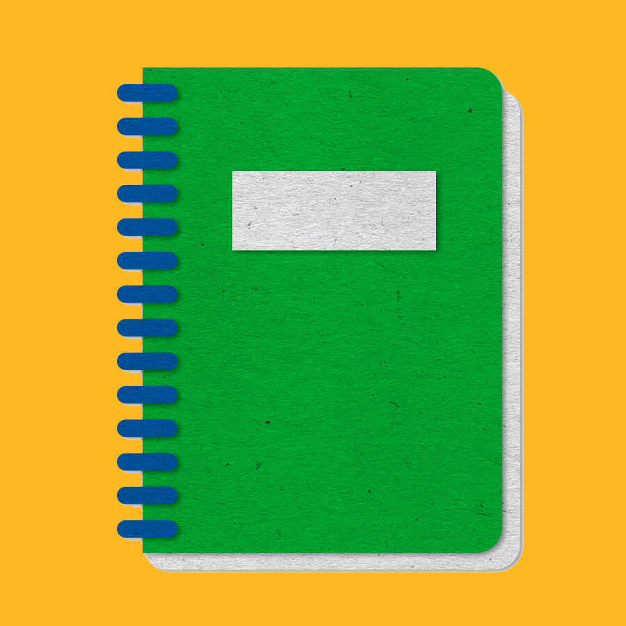 Felt green notebook icon against yellow background