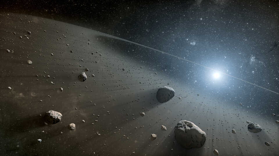 Artist drawing of a asteroid belt