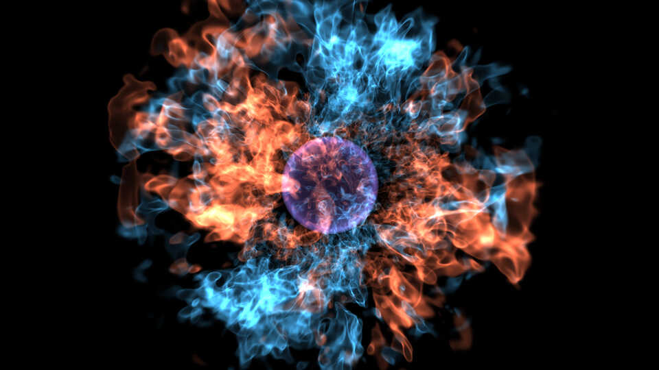 This image is a computational simulation of a supernova