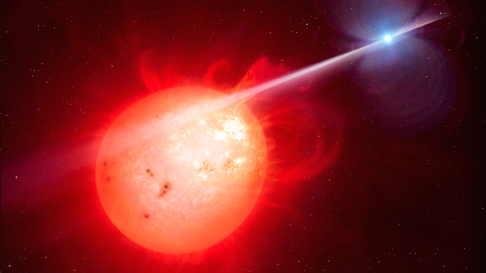 Red dwarf with its powerful white dwarf pulsar companion