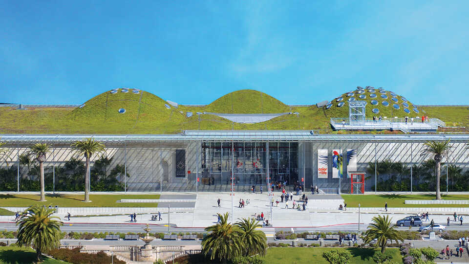 Aerial photo of the California Academy of Sciences 