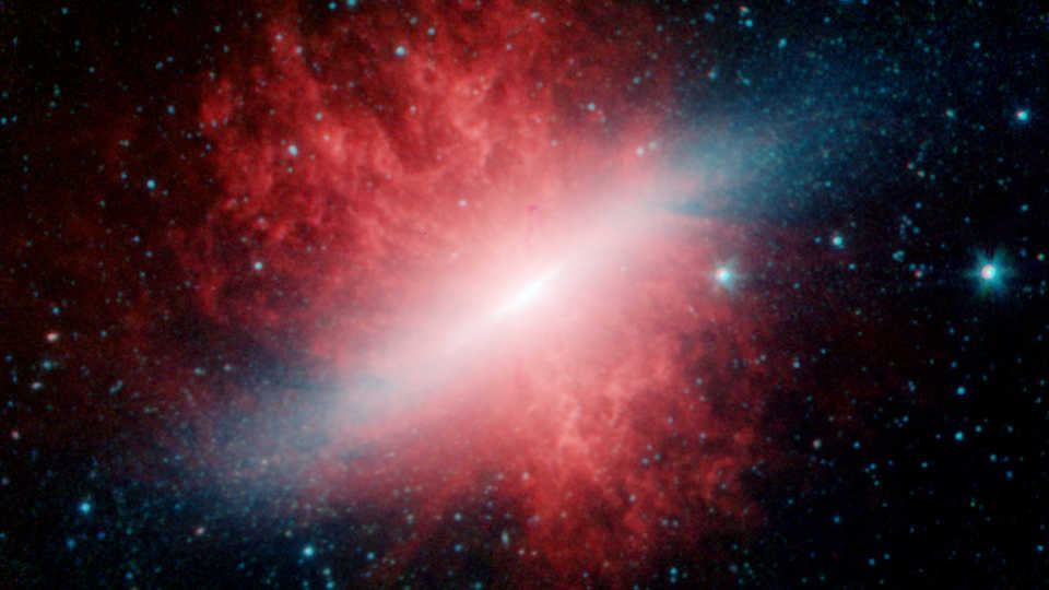 Galaxy M-82 as seen in infrared by the Spitzer Space Telescope.